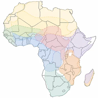 Map of Africa showing straight colonial borders cutting through overlapping cultural regions.