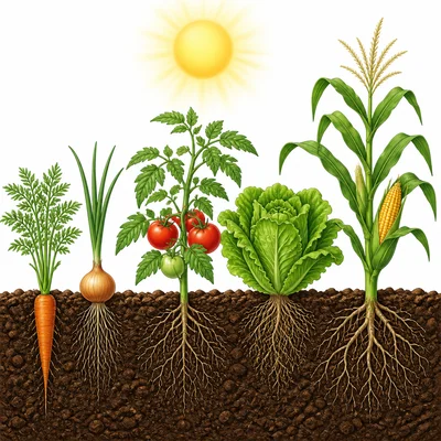 Healthy crops grow in rich soil under a warm sunny climate.