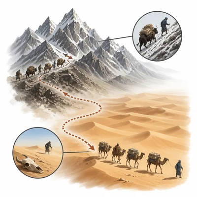 Mountains and desert make a cargo trade route difficult.
