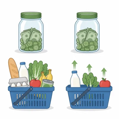 Savings buy fewer groceries when prices rise faster than interest earned.