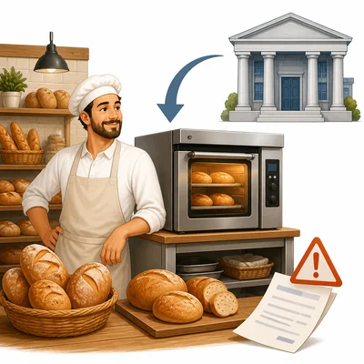 A bakery loan helps buy an oven but creates repayment risk.
