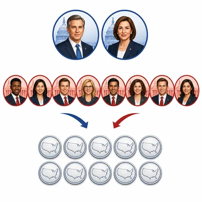 Two senator icons and eight representative icons combine into ten electoral vote tokens.