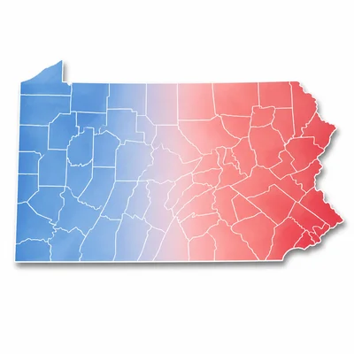 A state balances evenly between two campaign colors, representing a swing state.
