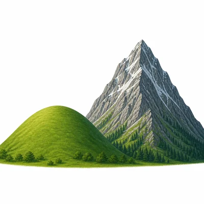 A rounded hill beside a taller, steeper mountain.