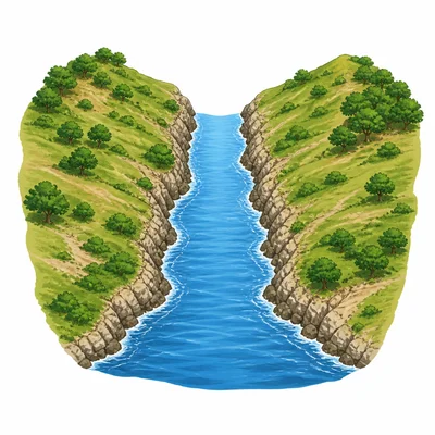 A narrow strip of water between two pieces of land.