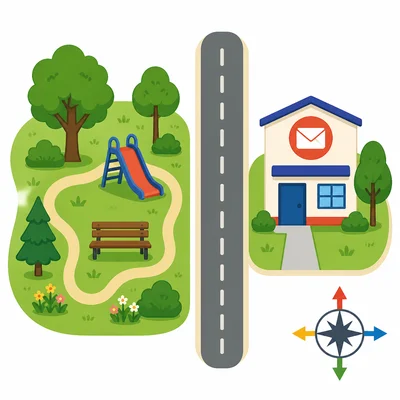 A park is shown to the left of a post office on a map.