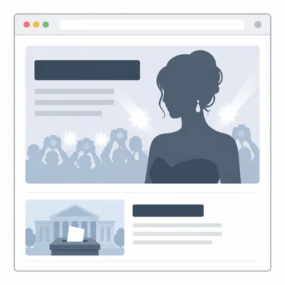 A webpage shows a large celebrity story above a smaller local election story.