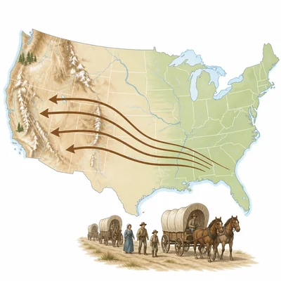 Map showing movement from the southeastern United States toward western territory.
