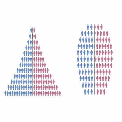 Side-by-side population structures compare an early-stage youthful population with a later-stage older population.