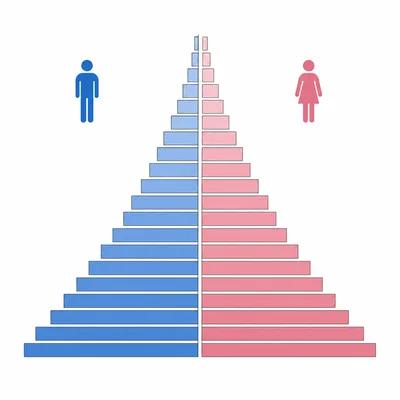 A population pyramid with a wide base and narrow top suggests many young people.