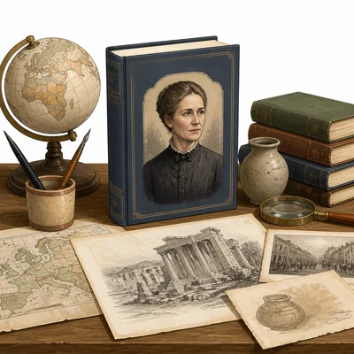 A biography book on a historian’s desk with historical documents.