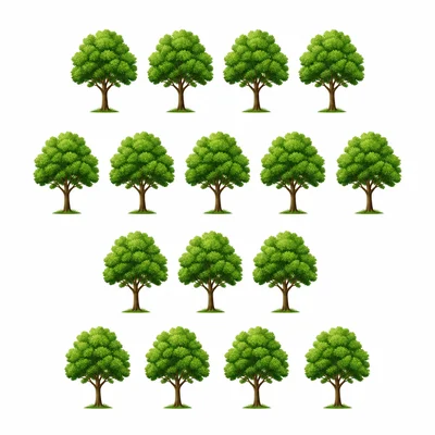 Pictograph with four rows of tree symbols; the second row has five trees.