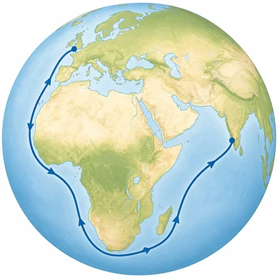 A sea route from Europe around Africa to India.