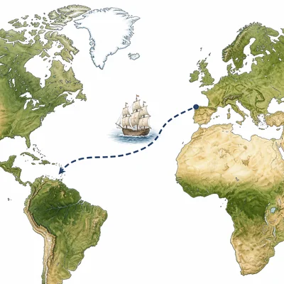 A westward sailing route from Europe across the Atlantic to the Americas.