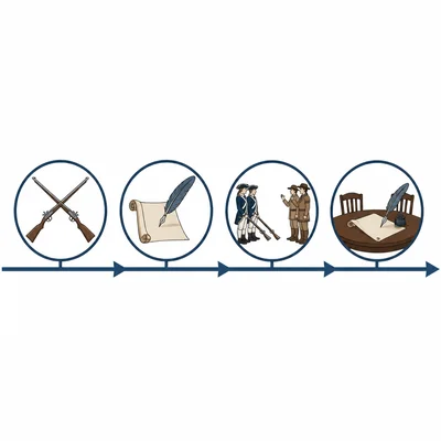 A blank icon timeline showing battle, declaration, surrender, and treaty events.