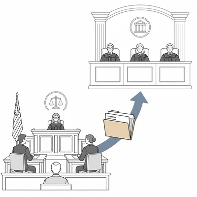 A case moving from a trial court to an appellate panel for review.
