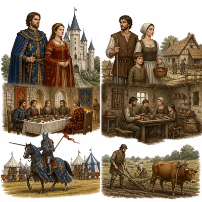 A side-by-side contrast of noble and peasant life in medieval society.