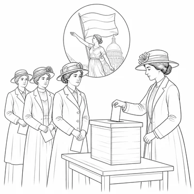 Women voting, representing women’s suffrage and the 19th Amendment.