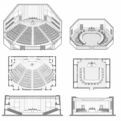 Comparison of a large assembly hall and a smaller council chamber.
