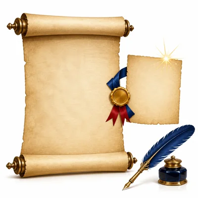 A smaller blank paper is added to a large parchment document.