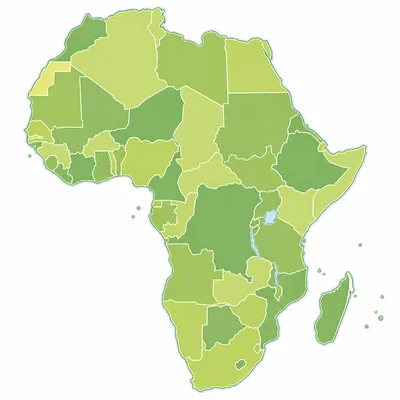 Map showing Africa highlighted with many internal country boundaries.