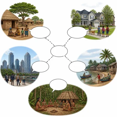 Different communities connected by matching empty speech bubbles.