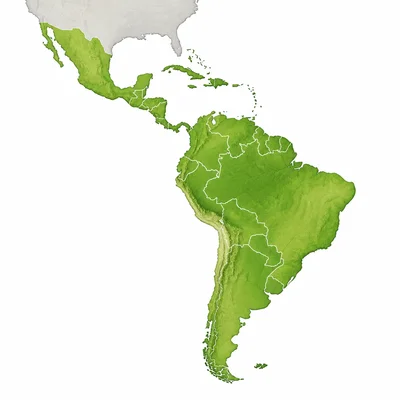 Map highlighting Mexico, Central America, the Caribbean, and South America as Latin America.