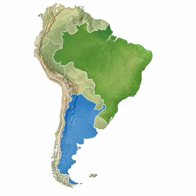 Map of South America with Brazil and Argentina highlighted.
