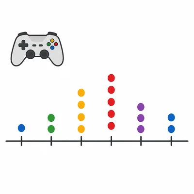 Dot plot with stacked dots above tick marks and a video game controller icon.