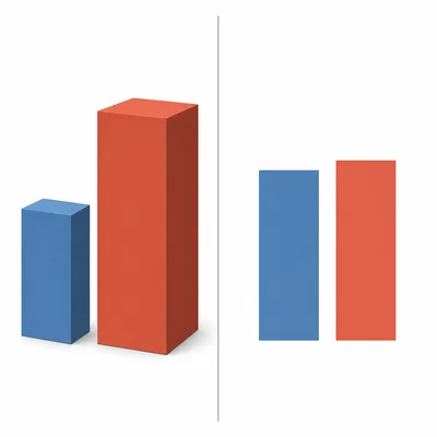 A 3D bar graph exaggerates the difference compared with a simple 2D bar graph.
