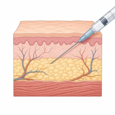 Needle entering the layer just under the skin.